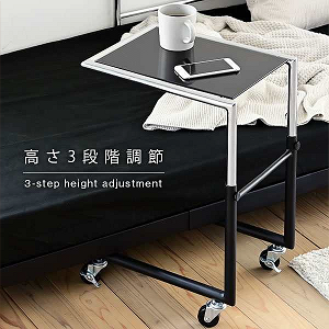 ベッドサイドテーブル スリム サイドテーブル キャスター 付き ベッド横テーブル ガラス コの字 ブラック ソファ サイドテーブル ベッド